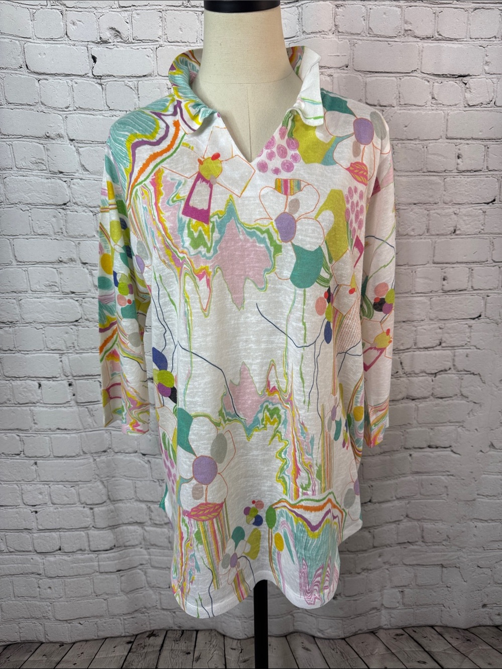 Atelier5 by Gozde Yilmaz XL Abstract Floral Knit Top Made in USA Art Wear